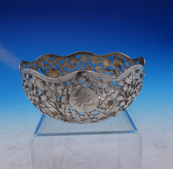 Lain Chang Chinese Sterling Silver Bowl Pierced Engraved w/Leaves Flowers #3844