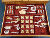 Chrysanthemum Tiffany Sterling Silver Flatware Set Service 255 pcs Fitted Chest