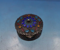 Asian .950 Silver Pill Box with Multi-Colored Enamel 5/8" x 1" .43 ozt. (#6856)