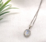 14k White Gold 1.61 Carat Genuine Natural Moonstone and Diamond Pendant (#J7187)