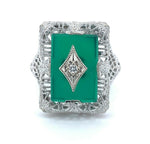 10k White Gold Filigree Genuine Natural Chrysoprase and Diamond Ring (#J4979)