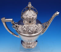 Medallion by Wood and Hughes 900 Coin Silver Coffee Pot Bright Cut 12 in (#7873)