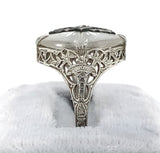 14k Gold Filigree Genuine Natural Rock Crystal Diamond Ring Size 7.75 (#J6207)