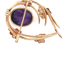 18k Yellow Gold Swedish Amethyst and Seed Pearl Flower Pin Jewelry (#J6250)