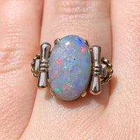 14k Rose Gold Retro Genuine Natural Black Opal Ring Handwrought Size 7 (#J6932)