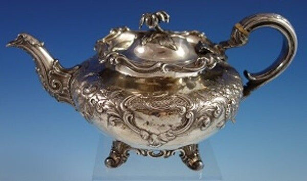 John Emes English Sterling Silver Tea Pot with Repoussed Flowers c. 1806 (#2716)