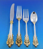 Grande Baroque Gold Accent by Wallace Sterling Silver Flatware for 12 Set 79 pcs