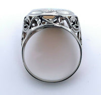 14k White Gold Filigree Large 4.70ct Genuine Natural Opal Ring (#J4988)