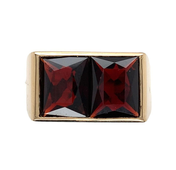 14k Yellow Gold Men's Modern Genuine Natural Garnet Ring Size 8.5 (#J7305)