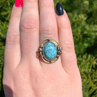 8k Yellow Gold Handwrought Genuine Natural Turquoise Ring Size 6.25 (#J6623)