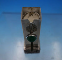 .800 Silver Lipstick Case w/ Green Onyx and Mirror Hand Engraved 2 1/4" (#6809)