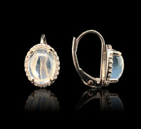 14k Gold 1.80ct TW Genuine Moonstone and Diamond Halo Leverback Earrings #J7126