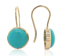 14k Gold 5.79ct TW Genuine Natural Kingman Turquoise Drop Earrings (#J6702)