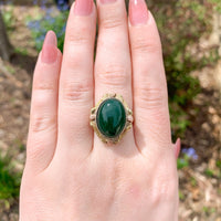 14k Gold Green Genuine Natural Onyx Ring with Applied Rose Gold Flowers (#J7239)
