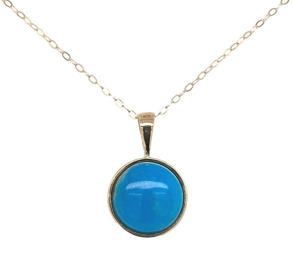 14k 3.50 Carat Ithaca Peak Very Blue Genuine Turquoise Pendant w/ Chain (#J7256)