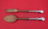Wild Rose by International Sterling Silver Salad Serving Set 2pc w/ Wood 10 3/4"