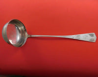 German .800 Silver Soup Ladle Bright-Cut Leaf Design Dated 1908 13" Serving