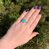 10k Gold Genuine Natural Turquoise Ring w/ Rose and Green Gold Flowers (#J6565)