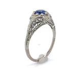 18k White Gold Filigree Ring with 1 Carat Blue Genuine Natural Sapphire (#J6461)