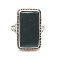 14k Gold Art Deco Filigree Genuine Natural Bloodstone Ring with Scallop (#J5786)