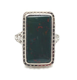 14k Gold Art Deco Filigree Genuine Natural Bloodstone Ring with Scallop (#J5786)