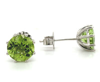 A Pair of Platinum 2.81 Carat TW Genuine Natural Peridot Stud Earrings (#J6966)