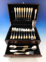 Grande Baroque Gold Accent by Wallace Sterling Silver Flatware for 8 Set 45 pcs
