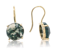14k Yellow Gold Pair of Moss Genuine Natural Agate Earrings w/Wire Hooks #J6722