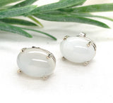 14k White Gold Large Oval Genuine Natural Moonstone Stud Earrings 11.20ct #J7382