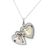 14k White Gold Heart Locket with Genuine Natural Diamond and Chain (#J6672)