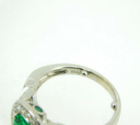 14k White Gold Genuine Natural Emerald and Diamond Halo Ring (#J5003)