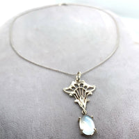 14k White Gold Oval 2.84ct Genuine Natural Moonstone Pendant (#J5367)