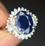 Platinum 1.42ct Blue Genuine Natural Sapphire and Diamond Ring w/ Report (#J487)