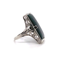 14k White Gold Filigree Art Deco Genuine Natural Bloodstone Ring (#J5785)