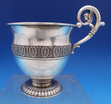 French Sterling Silver Cup and Saucer 2pc GW Winged Cherub Applied Border #8422