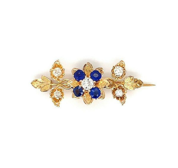 10k Victorian Mine Cut Genuine Natural Diamond Flower Pin (#J5514)