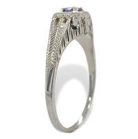 18k White Gold .28ct Blue Genuine Natural Sapphire Engraved Art Deco Ring #J7171