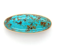 14k Yellow Gold Genuine Natural Turquoise Pin Signed "Bell" 1 1/4" (#J6048)