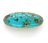 14k Yellow Gold Genuine Natural Turquoise Pin Signed "Bell" 1 1/4" (#J6048)