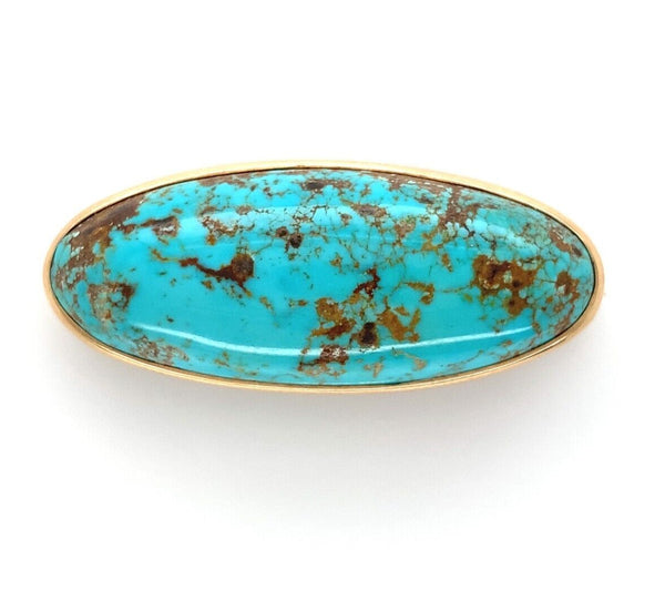 14k Yellow Gold Genuine Natural Turquoise Pin Signed "Bell" 1 1/4" (#J6048)