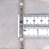 14k Gold Filigree Diamond Bracelet Art Deco 6 3/4" w/Lab-Created Sapphire #J6203