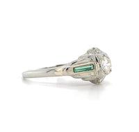18k White Gold Diamond Filigree Ring w/ Synthetic Lab-Created Emeralds (#J5713)
