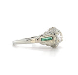 18k White Gold Diamond Filigree Ring w/ Synthetic Lab-Created Emeralds (#J5713)