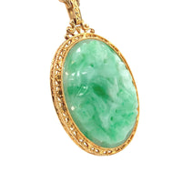 14k Yellow Gold Art Deco Filigree Jadeite Jade Necklace w/ GIA Report (#J5664)