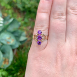 10k Rose Gold Victorian Genuine Natural Amethyst Three Stone Ring Size 5 #J7467