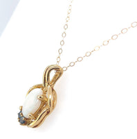 14k Yellow Gold Genuine Natural Opal Pendant with Sapphires (#J6227)