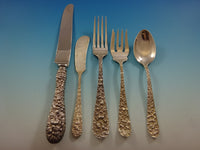 Rose by Stieff Sterling Silver Flatware Set For 8 Service 47 Pieces Repousse