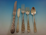 Rose by Stieff Sterling Silver Flatware Set For 8 Service 47 Pieces Repousse