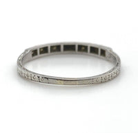 18k White Gold Wedding Band Ring w/Diamonds Engraved Dated 1932 Size 7.75 #J5907