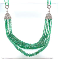 14k Gold 300 Carat Genuine Natural Emerald Bead Multi Strand Necklace (#J5399)